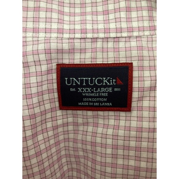 Men's Untuckit Button Down Shirt 3XL Gingham Plaid Pink White Long Sleeve - Picture 2 of 6